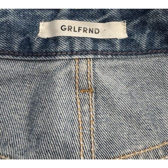 GRLFRND Mini Skirt Size 32 Milla Metallic Leather Panel Denim Two Face Festival - Picture 6 of 8